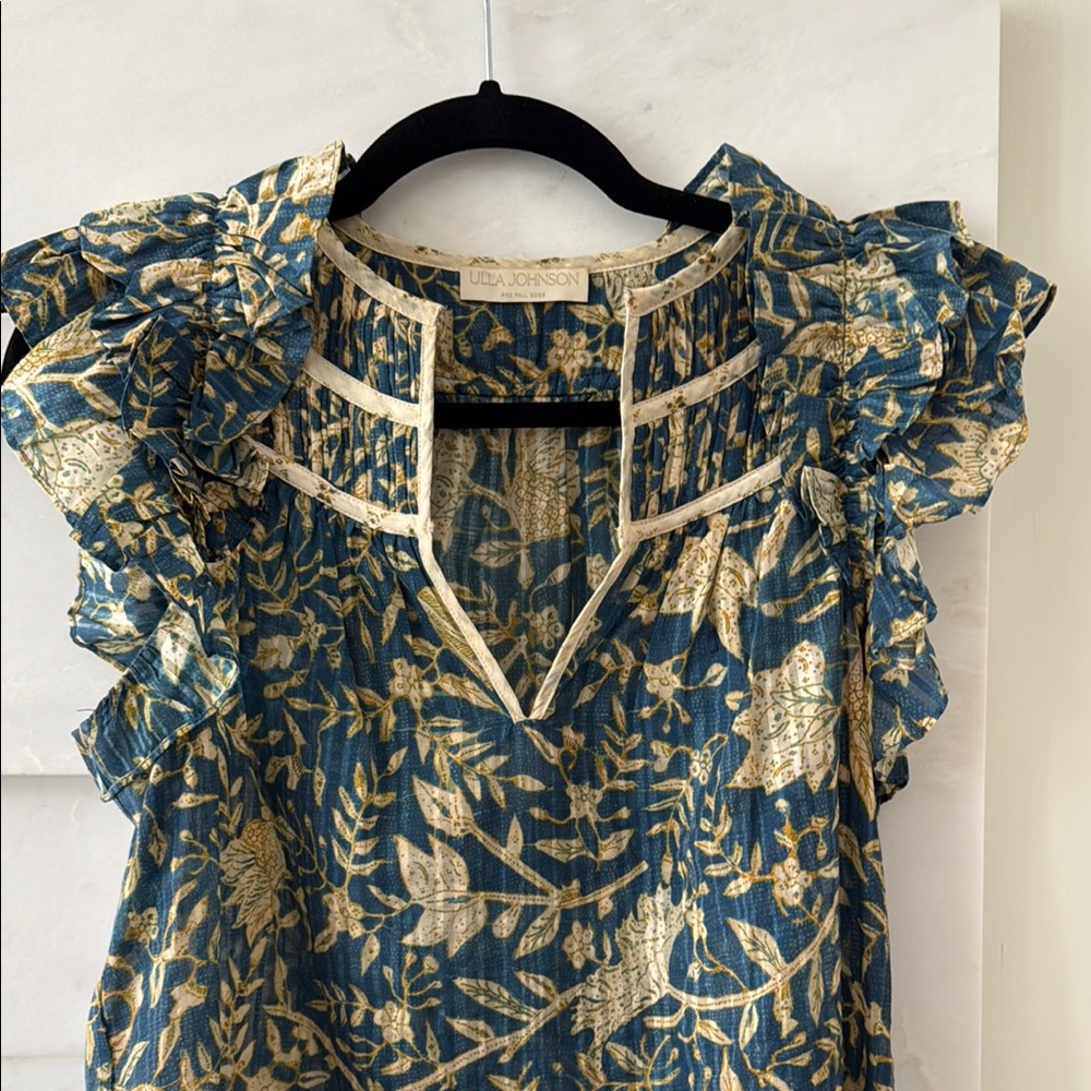 Ulla Johnson Blue Cream Ruffled Cut Out Blouse